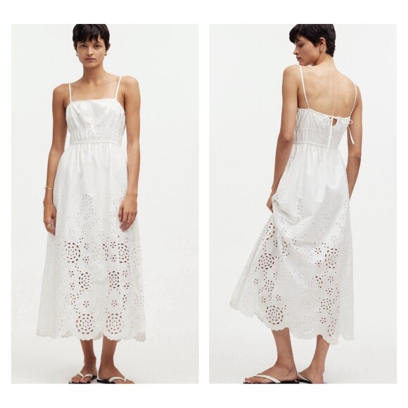 Madewell Dresses & Skirts - Madewell Eyelet Lace Tank Midi Dress Poplin White Sz 6 Minimalist Beach Vacay